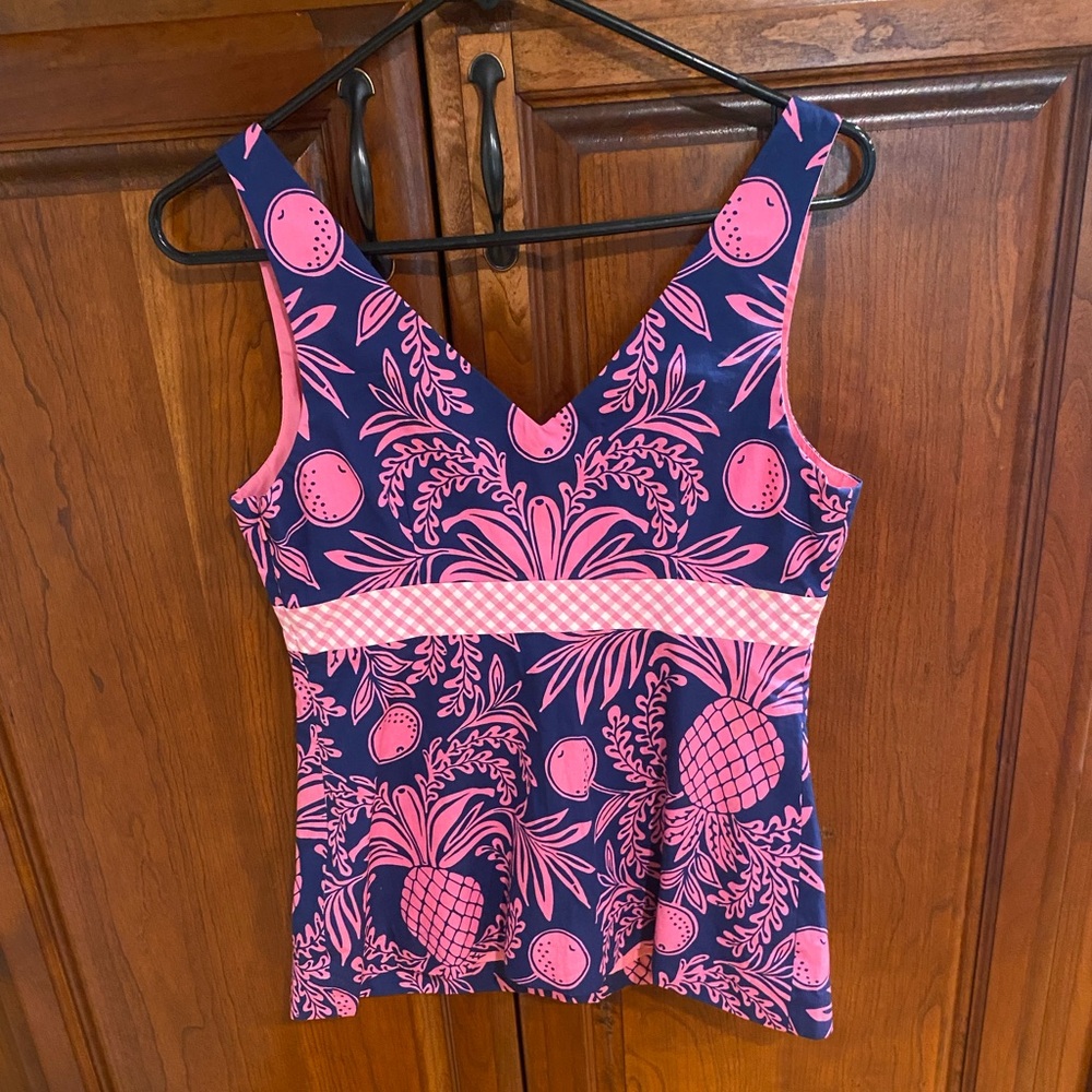 Lilly Pulitzer Navy & Pink Pineapple Print Tank Top